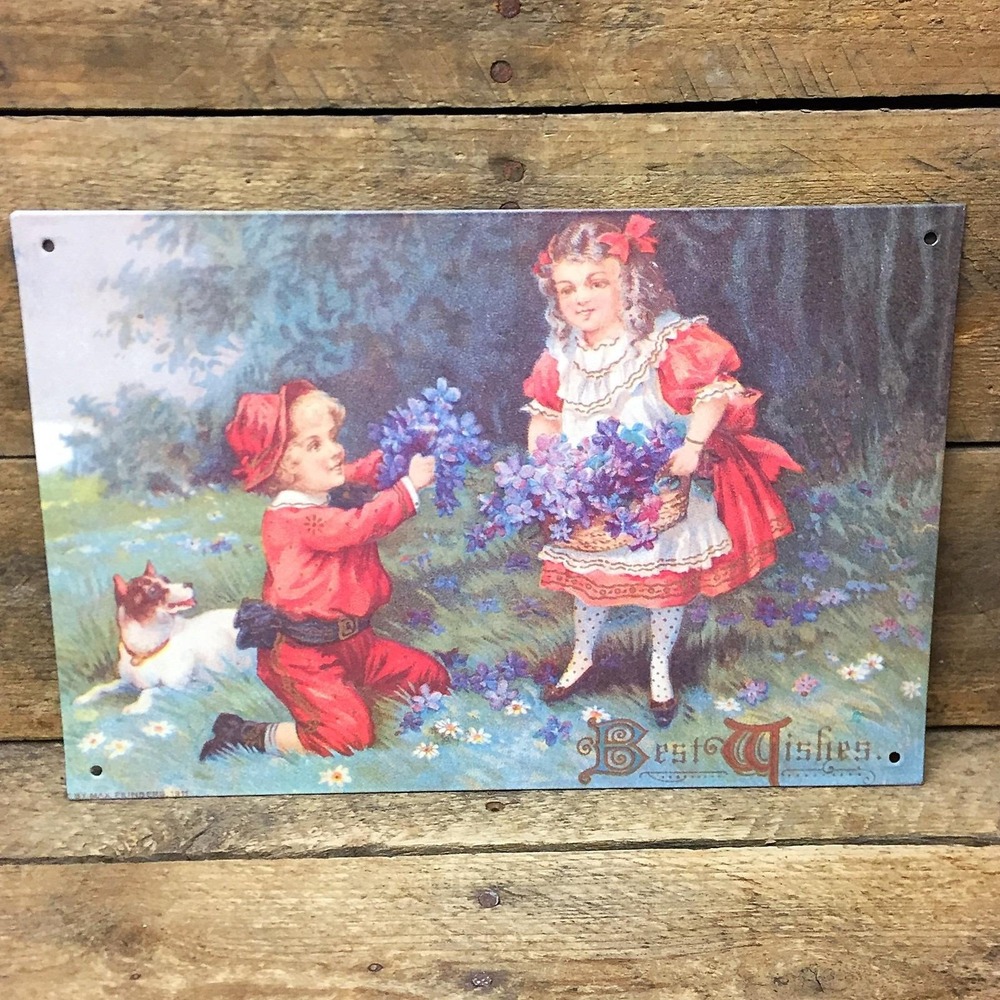 Nostalgic Boy and Girl Best Wishes Decorative Tin Sign